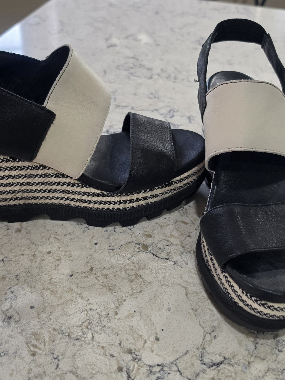 Sorel Black and White Platform Sandals - Women's